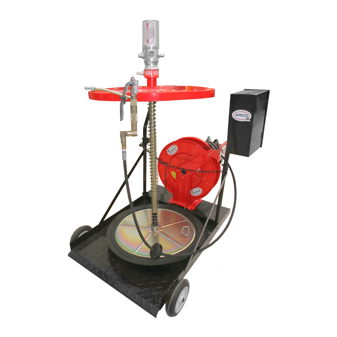 Engrasadora neumatica para adaptar a tambor de 180kls. Trabajo medio,  Relacion 50:1, presion inyeccion 5000psi. - Arco Equipos Industriales